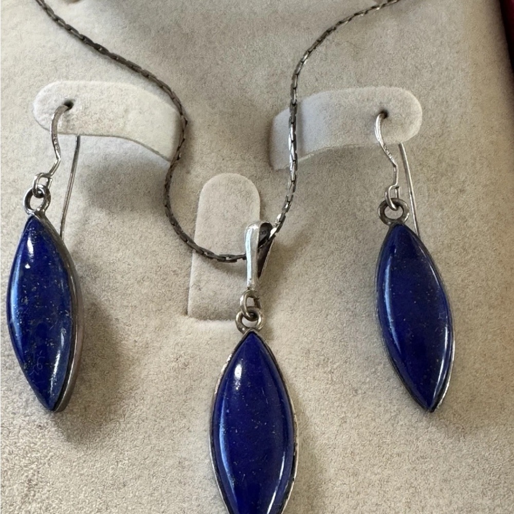 Elegant Blue Lapis Pendant and Earring Set